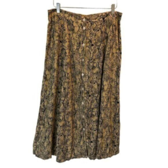 Parsons Place | Tan & Black Floral Print Button Down Maxi Skirt Size XL - Picture 1 of 10